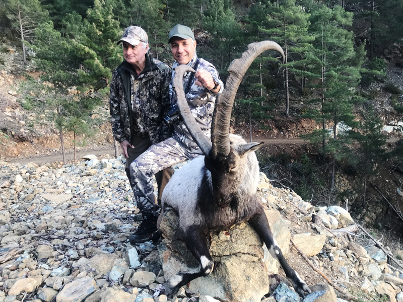 Hunter with a big bezoar ibex trophy, hunting in Turkey